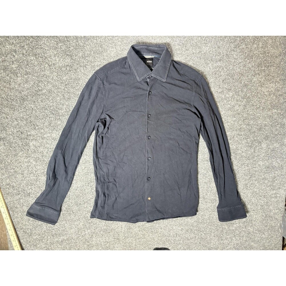 Boss Shirt Mens M Blue Long Sleeve Solid Jersey Slim Fit Button-Up Cotton Casual